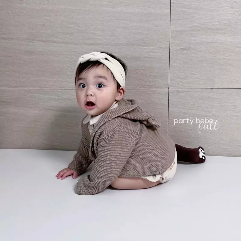 Party Kids - Korean Baby Fashion - #babyoutfit - Bear Waffle Hoody - 8
