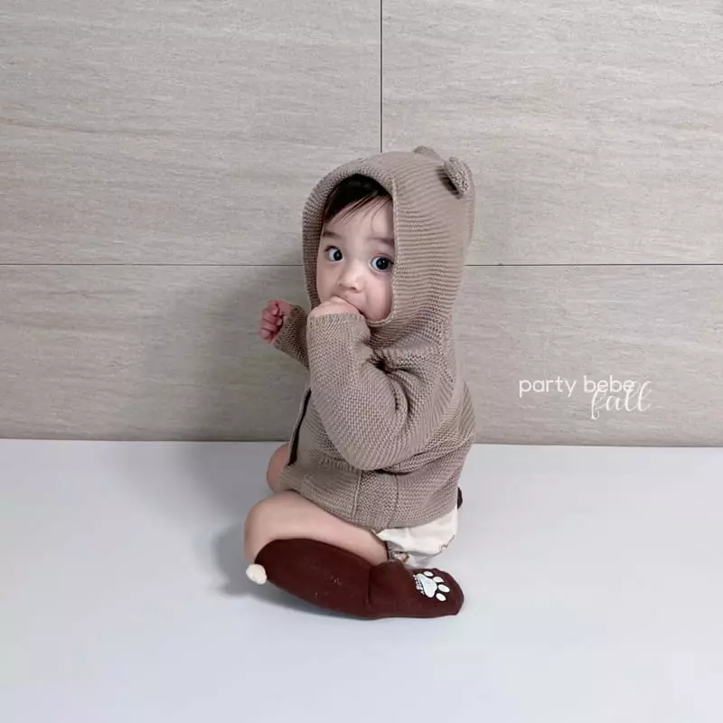 Party Kids - Korean Baby Fashion - #babyoutfit - Bear Waffle Hoody - 9