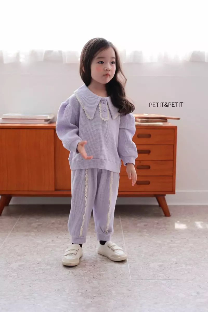 Petit & Petit - Korean Children Fashion - #littlefashionista - Waffle Lace Top Bottom Set - 2