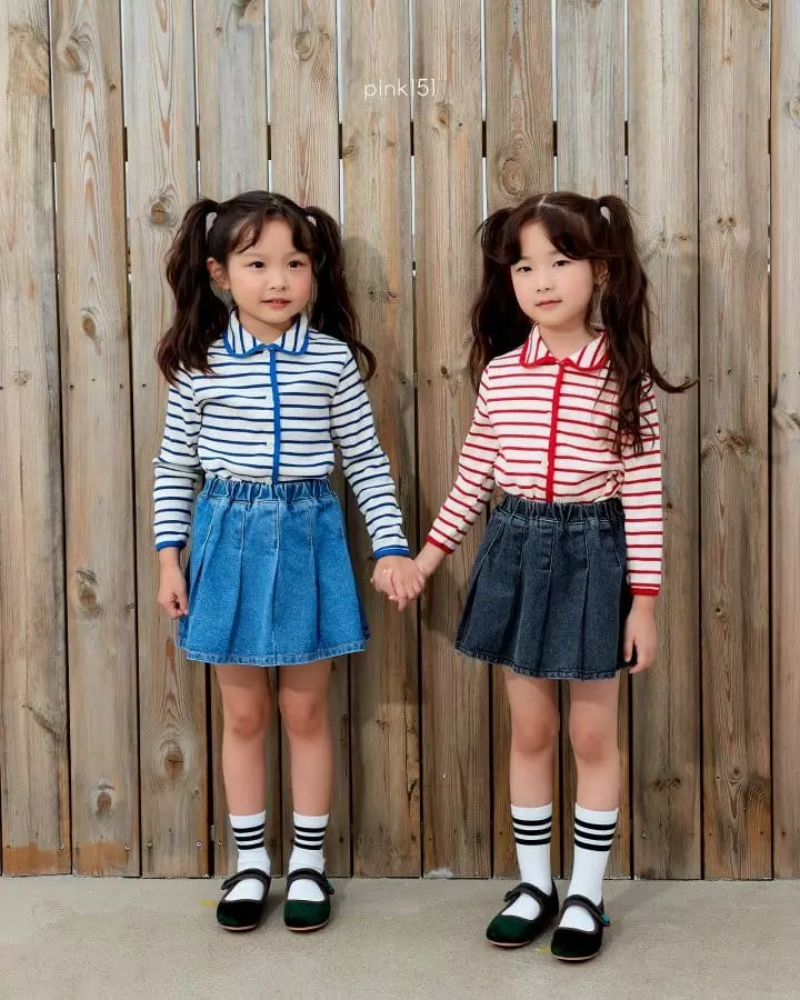 Pink151 - Korean Children Fashion - #minifashionista - Stripes Rib Collar Cardigan