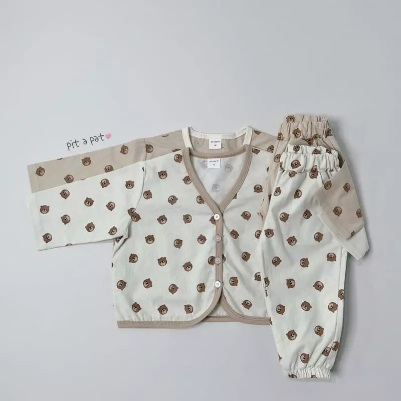 Pitapat - Korean Children Fashion - #Kfashion4kids - Bear Cardigan Top Bottom Set - 7