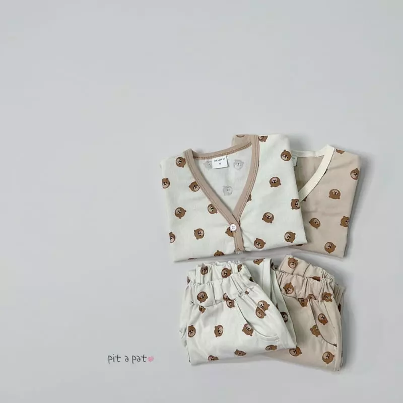 Pitapat - Korean Children Fashion - #discoveringself - Bear Cardigan Top Bottom Set - 2
