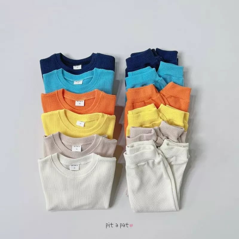Pitapat - Korean Children Fashion - #discoveringself - Kangaroo Waffle Top Bottom Set - 7