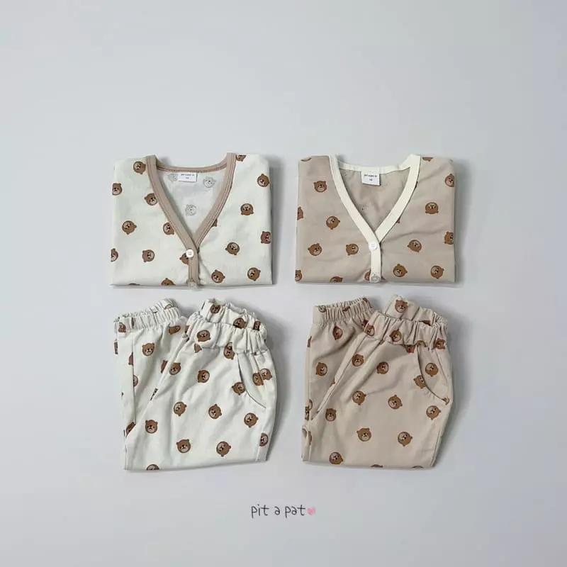 Pitapat - Korean Children Fashion - #fashionkids - Bear Cardigan Top Bottom Set - 3
