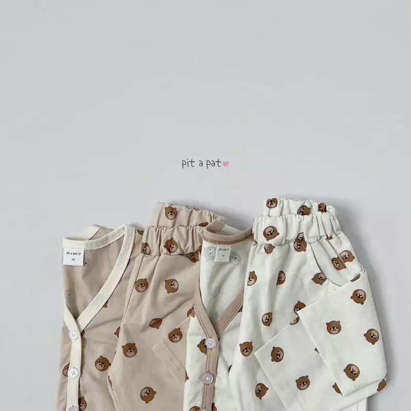 Pitapat - Korean Children Fashion - #fashionkids - Bear Cardigan Top Bottom Set - 4