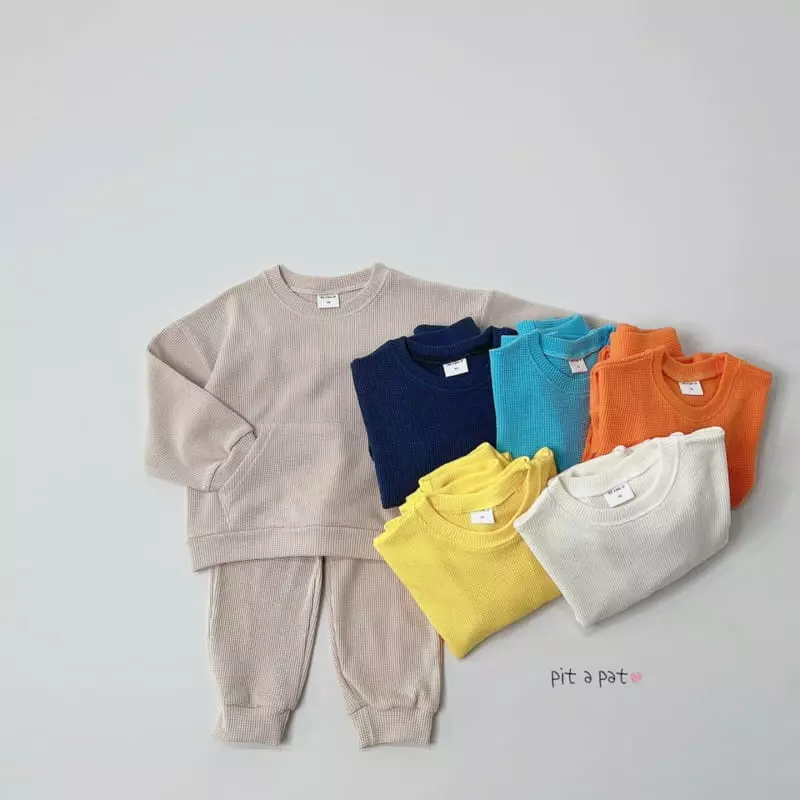 Pitapat - Korean Children Fashion - #kidsshorts - Kangaroo Waffle Top Bottom Set - 9