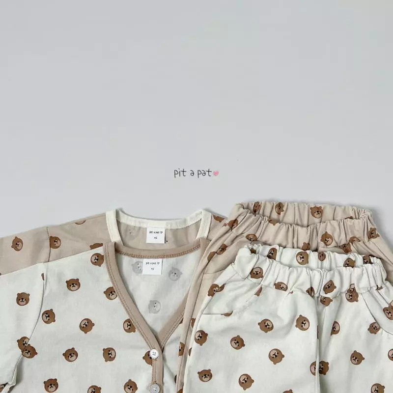 Pitapat - Korean Children Fashion - #kidzfashiontrend - Bear Cardigan Top Bottom Set - 6