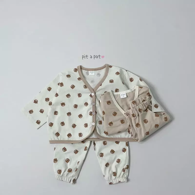 Pitapat - Korean Children Fashion - #littlefashionista - Bear Cardigan Top Bottom Set - 8