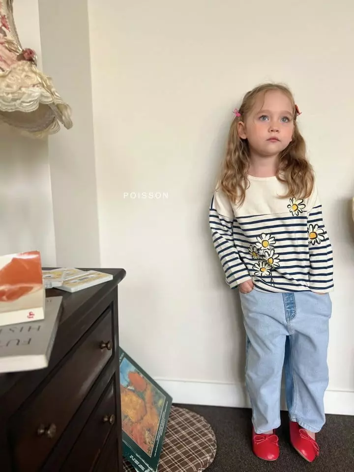 Poisson - Korean Children Fashion - #kidsshorts - Flower Stripes Tee - 3