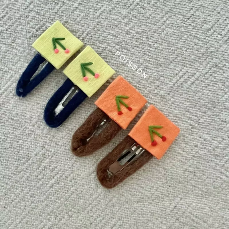Poisson - Korean Children Fashion - #littlefashionista - Cherry Embroidery Hairpin Set