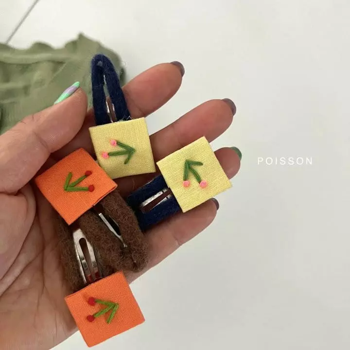 Poisson - Korean Children Fashion - #magicofchildhood - Cherry Embroidery Hairpin Set - 2