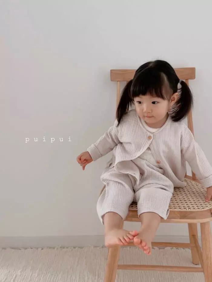 Puipui - Korean Baby Fashion - #babyootd - Natural Top Bottom Set - 3