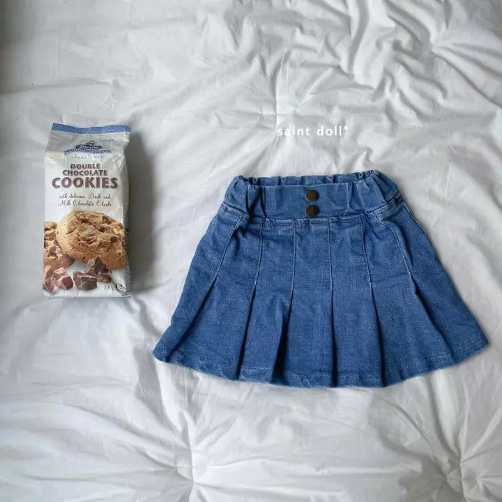 Saint Doll - Korean Children Fashion - #designkidswear - Denim Wrinkle Skirt