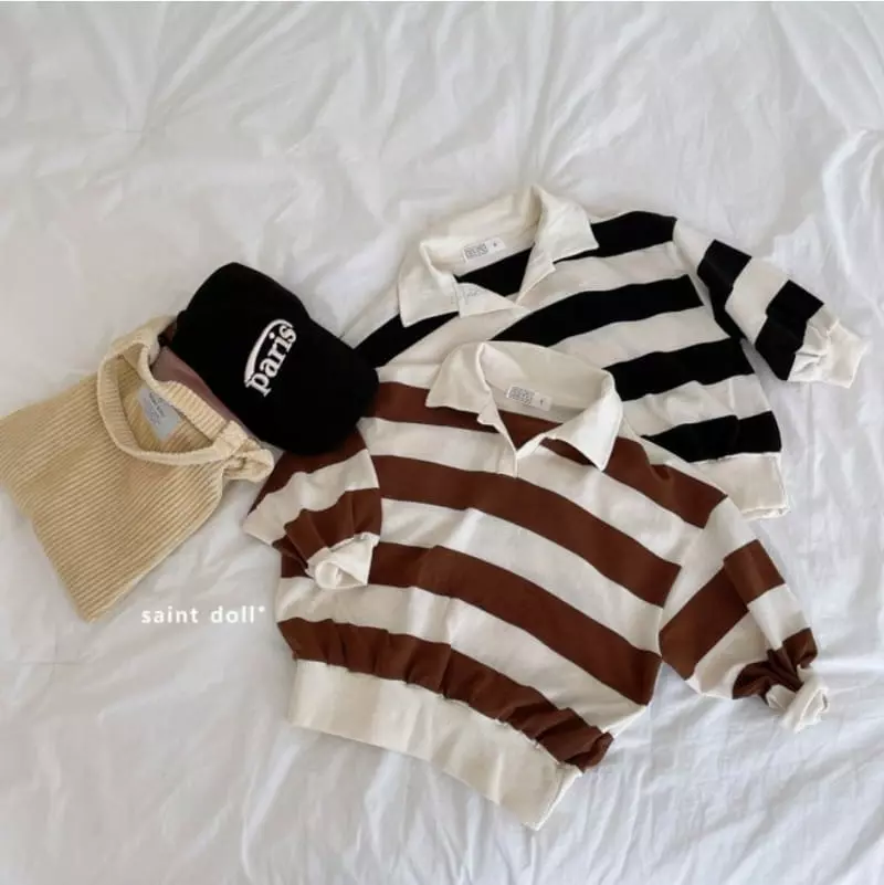 Saint Doll - Korean Children Fashion - #kidzfashiontrend - Collar Stripes Sweatshirt