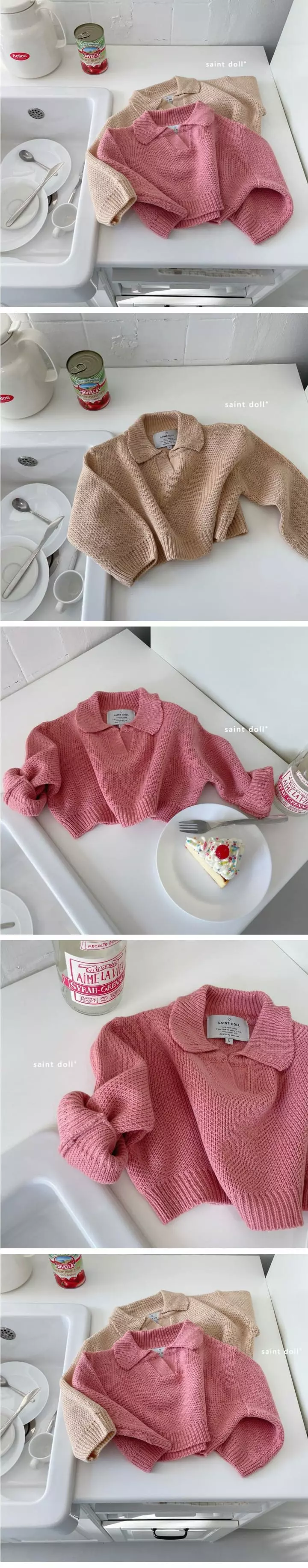 Saint Doll - Korean Children Fashion - #prettylittlegirls - Collar Knit Tee - 2