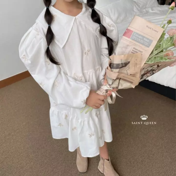 Saint Queen - Korean Children Fashion - #childrensboutique - Ribbon Embroidery One-piece - 6
