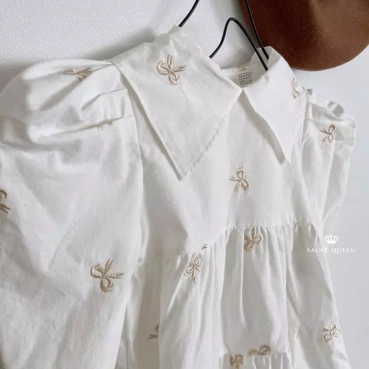 Saint Queen - Korean Children Fashion - #toddlerclothing - Ribbon Embroidery One-piece - 3