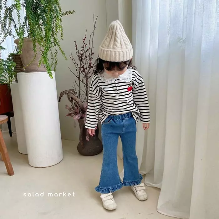 Salad Market - Korean Children Fashion - #designkidswear - Frill Denim Bootscut Pants - 9