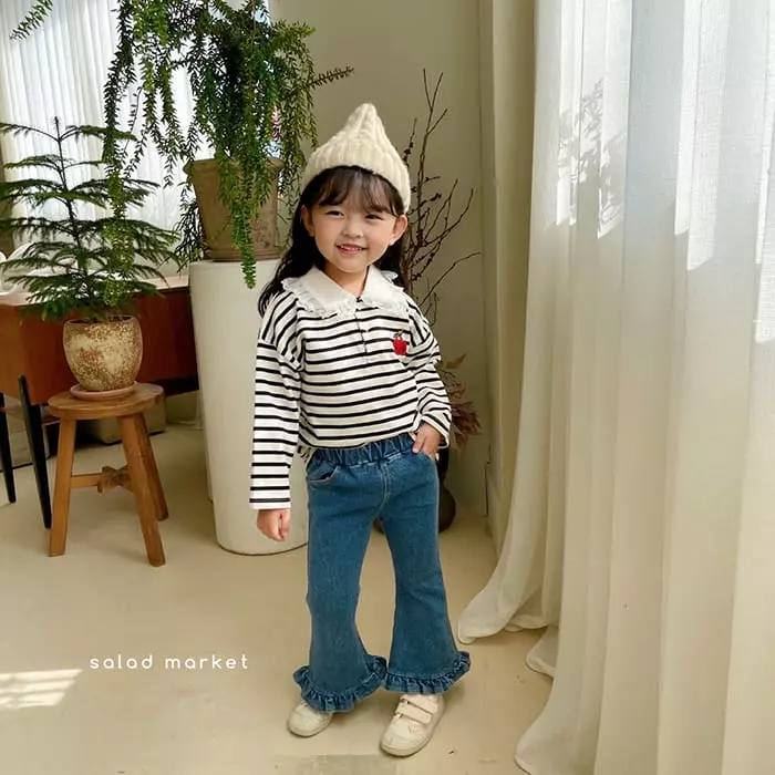 Salad Market - Korean Children Fashion - #kidsshorts - Frill Denim Bootscut Pants - 12