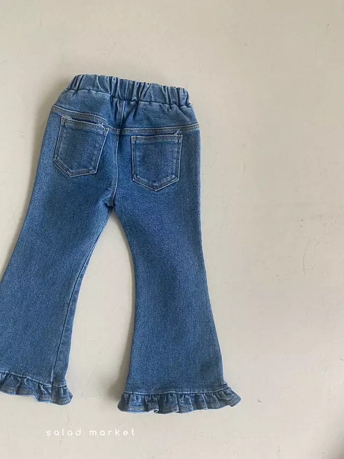 Salad Market - Korean Children Fashion - #minifashionista - Frill Denim Bootscut Pants - 2