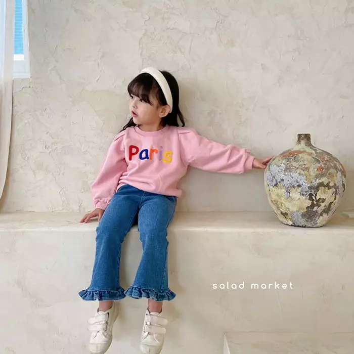 Salad Market - Korean Children Fashion - #prettylittlegirls - Frill Denim Bootscut Pants - 4