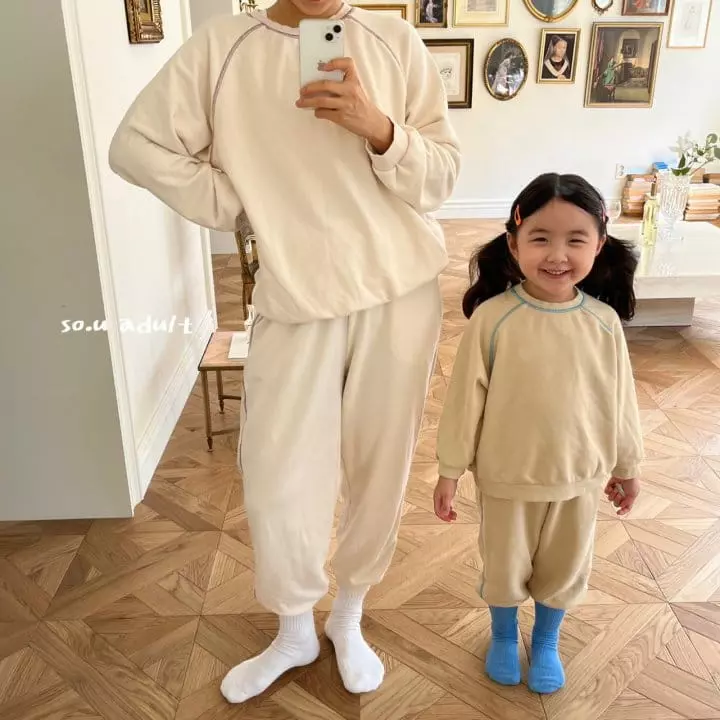 So U - Korean Children Fashion - #todddlerfashion - Mom Raglan Chu Top Bottom Set - 2