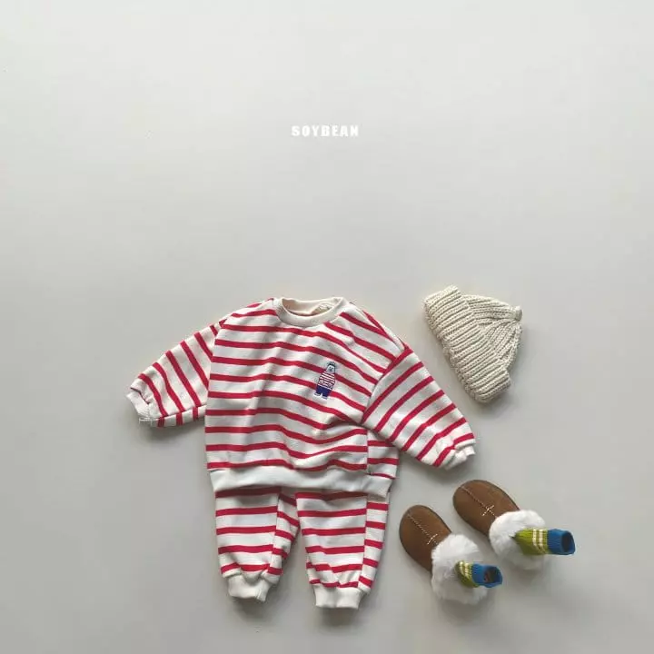 Soybean - Korean Children Fashion - #Kfashion4kids - Bear Stripes Top Bottom Set - 2