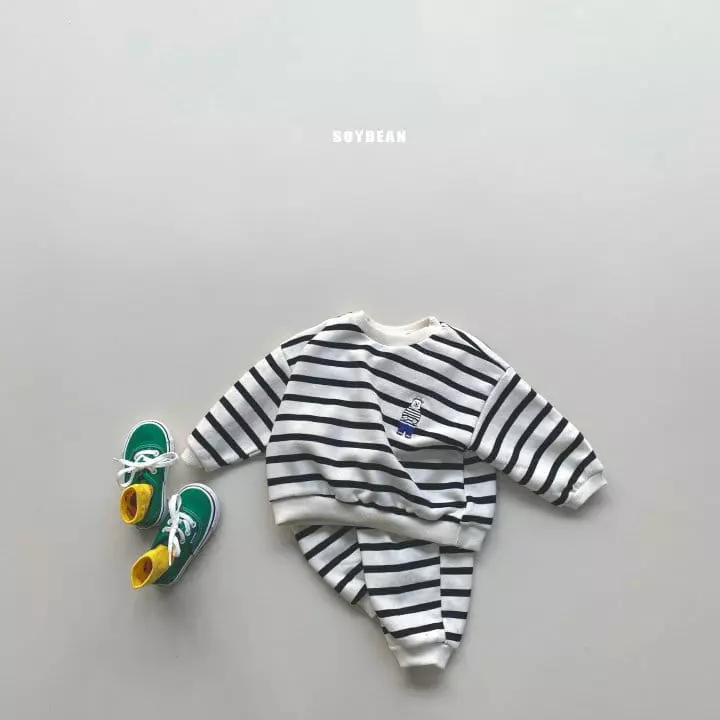 Soybean - Korean Children Fashion - #kidzfashiontrend - Bear Stripes Top Bottom Set