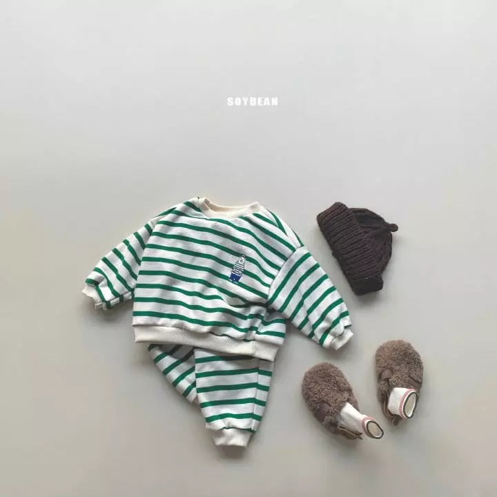 Soybean - Korean Children Fashion - #littlefashionista - Bear Stripes Top Bottom Set - 4