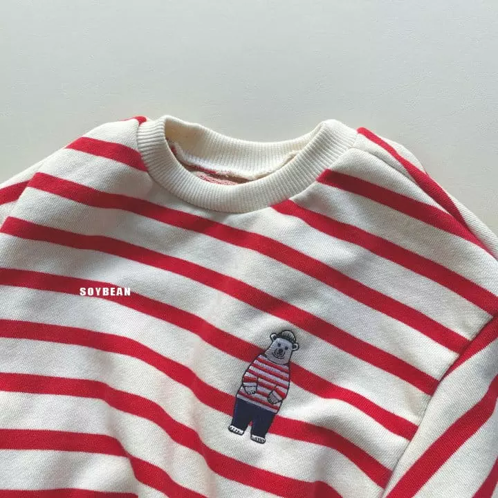 Soybean - Korean Children Fashion - #prettylittlegirls - Bear Stripes Top Bottom Set - 6