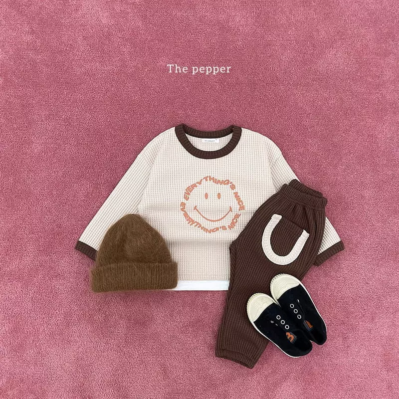 The Pepper - Korean Children Fashion - #Kfashion4kids - Smile Waffle Color Top Bottom Set - 12