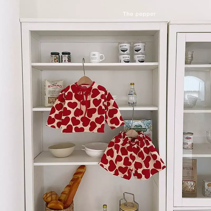 The Pepper - Korean Children Fashion - #prettylittlegirls - Heart Rib Top Bottom Set - 4