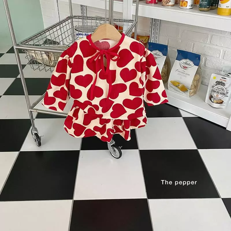 The Pepper - Korean Children Fashion - #childofig - Heart Rib Top Bottom Set - 5