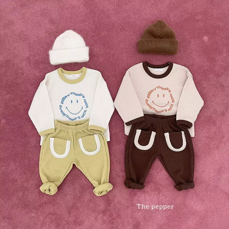 The Pepper - Korean Children Fashion - #childofig - Smile Waffle Color Top Bottom Set - 3
