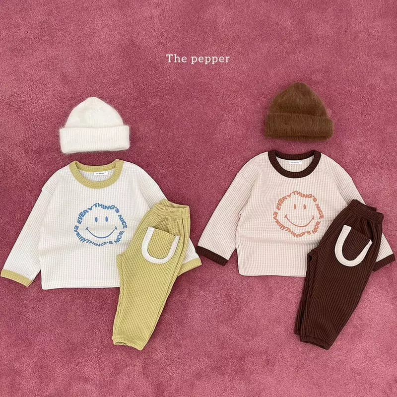 The Pepper - Korean Children Fashion - #childofig - Smile Waffle Color Top Bottom Set - 4