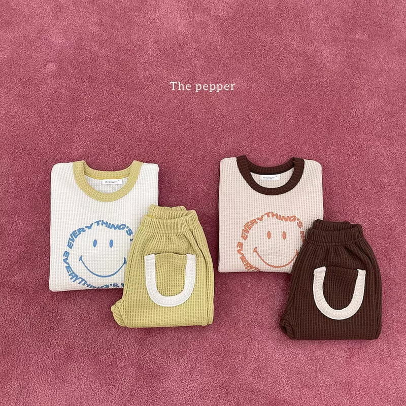 The Pepper - Korean Children Fashion - #designkidswear - Smile Waffle Color Top Bottom Set - 6