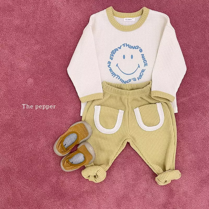 The Pepper - Korean Children Fashion - #discoveringself - Smile Waffle Color Top Bottom Set - 7