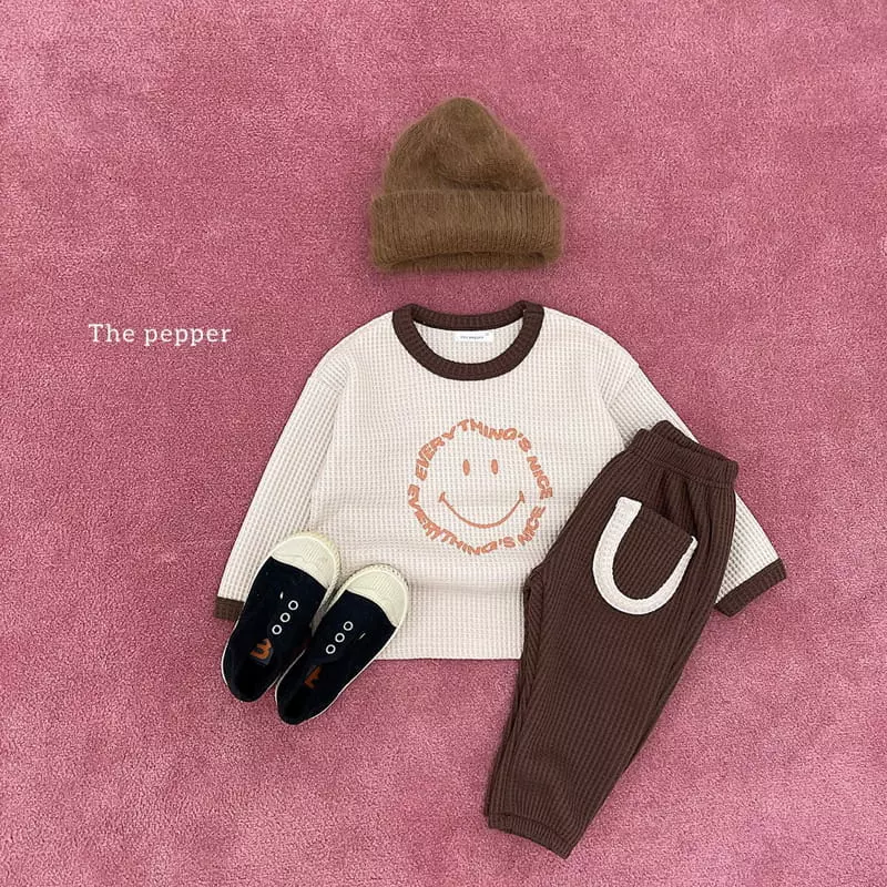 The Pepper - Korean Children Fashion - #kidsstore - Smile Waffle Color Top Bottom Set - 10