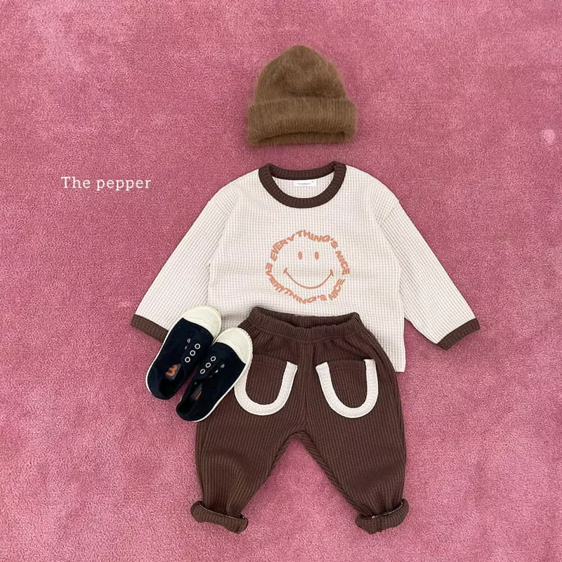 The Pepper - Korean Children Fashion - #kidzfashiontrend - Smile Waffle Color Top Bottom Set - 11