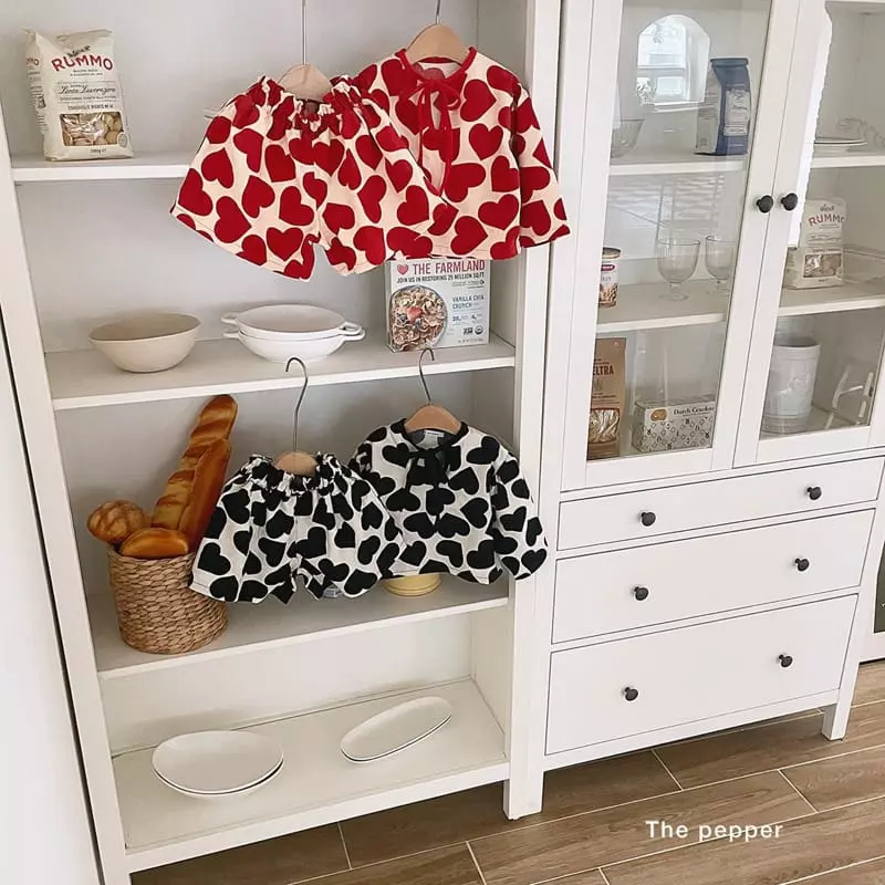 The Pepper - Korean Children Fashion - #magicofchildhood - Heart Rib Top Bottom Set