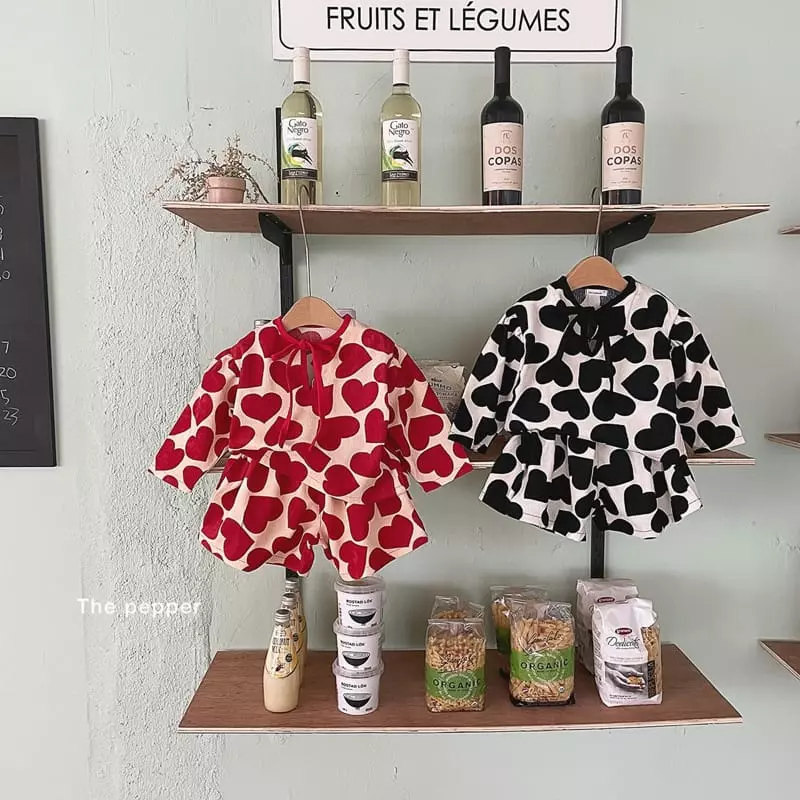 The Pepper - Korean Children Fashion - #minifashionista - Heart Rib Top Bottom Set - 2