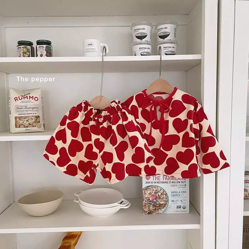 The Pepper - Korean Children Fashion - #prettylittlegirls - Heart Rib Top Bottom Set - 3