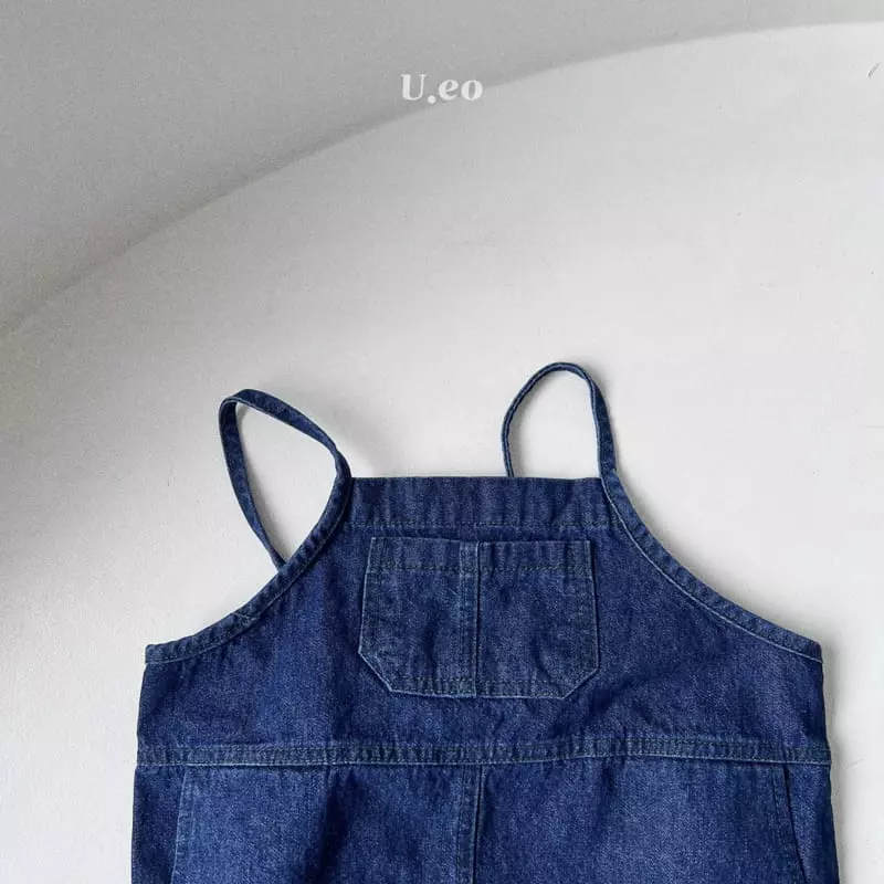 U Eo - Korean Children Fashion - #fashionkids - Denim Dungarees One-piece - 4
