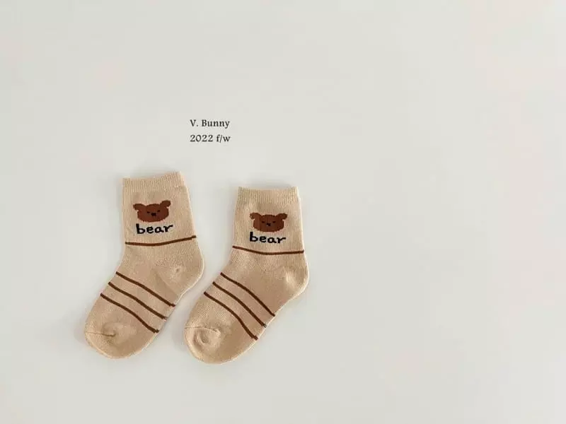 V Bunny - Korean Children Fashion - #childofig - Check Bear Socks Set - 6