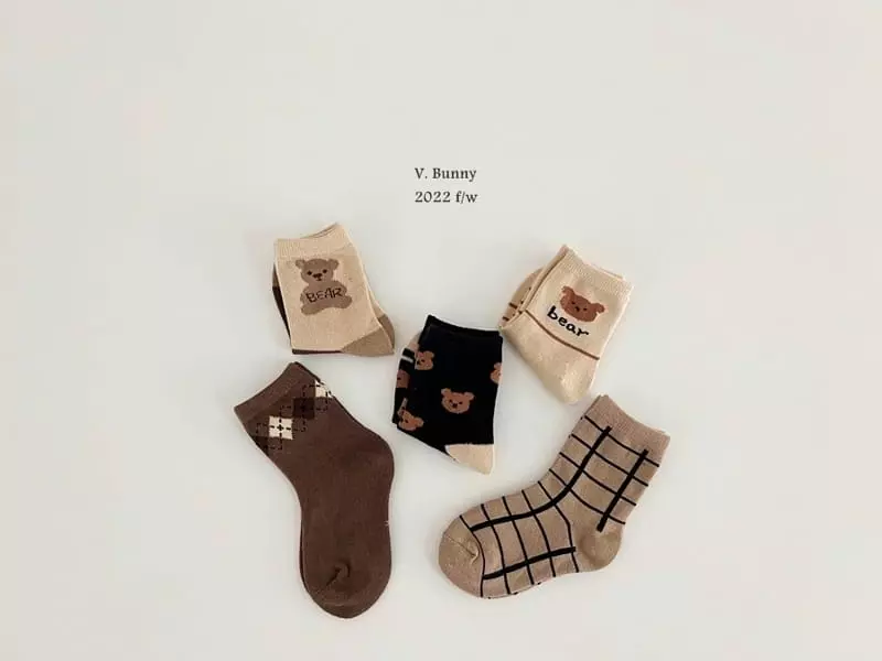 V Bunny - Korean Children Fashion - #childrensboutique - Check Bear Socks Set - 7