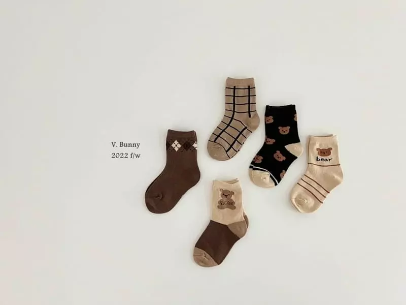 V Bunny - Korean Children Fashion - #designkidswear - Check Bear Socks Set - 8
