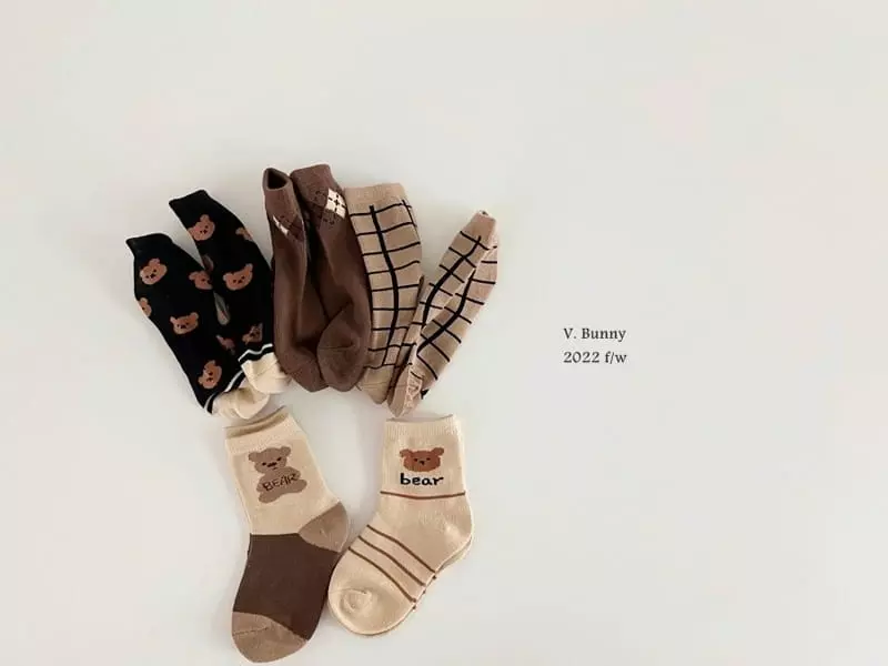V Bunny - Korean Children Fashion - #discoveringself - Check Bear Socks Set - 9