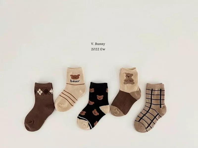 V Bunny - Korean Children Fashion - #fashionkids - Check Bear Socks Set - 10