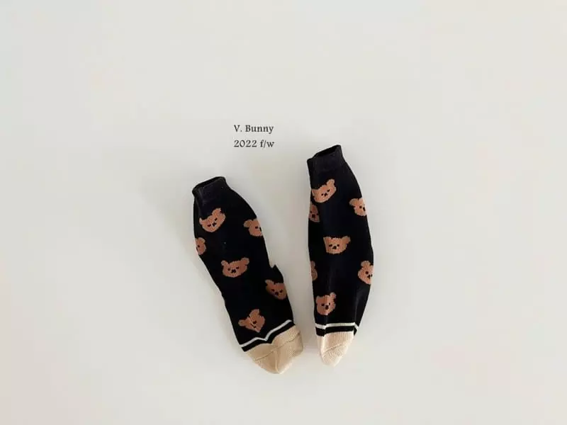 V Bunny - Korean Children Fashion - #minifashionista - Check Bear Socks Set
