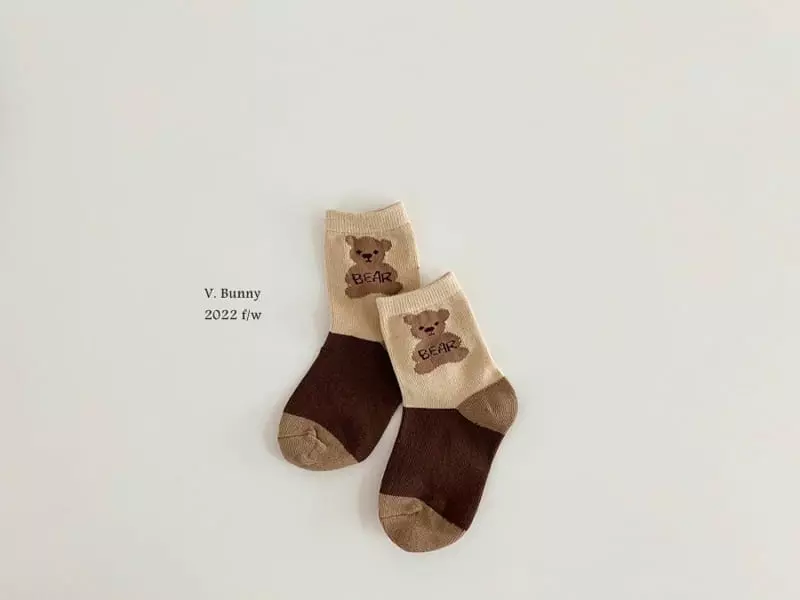 V Bunny - Korean Children Fashion - #stylishchildhood - Check Bear Socks Set - 5